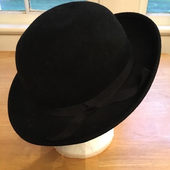 Vintage Miss Bierner Hat Black Wool Felt Bow Deep Curl Brim Med Michael Howard - Picture 4 of 12
